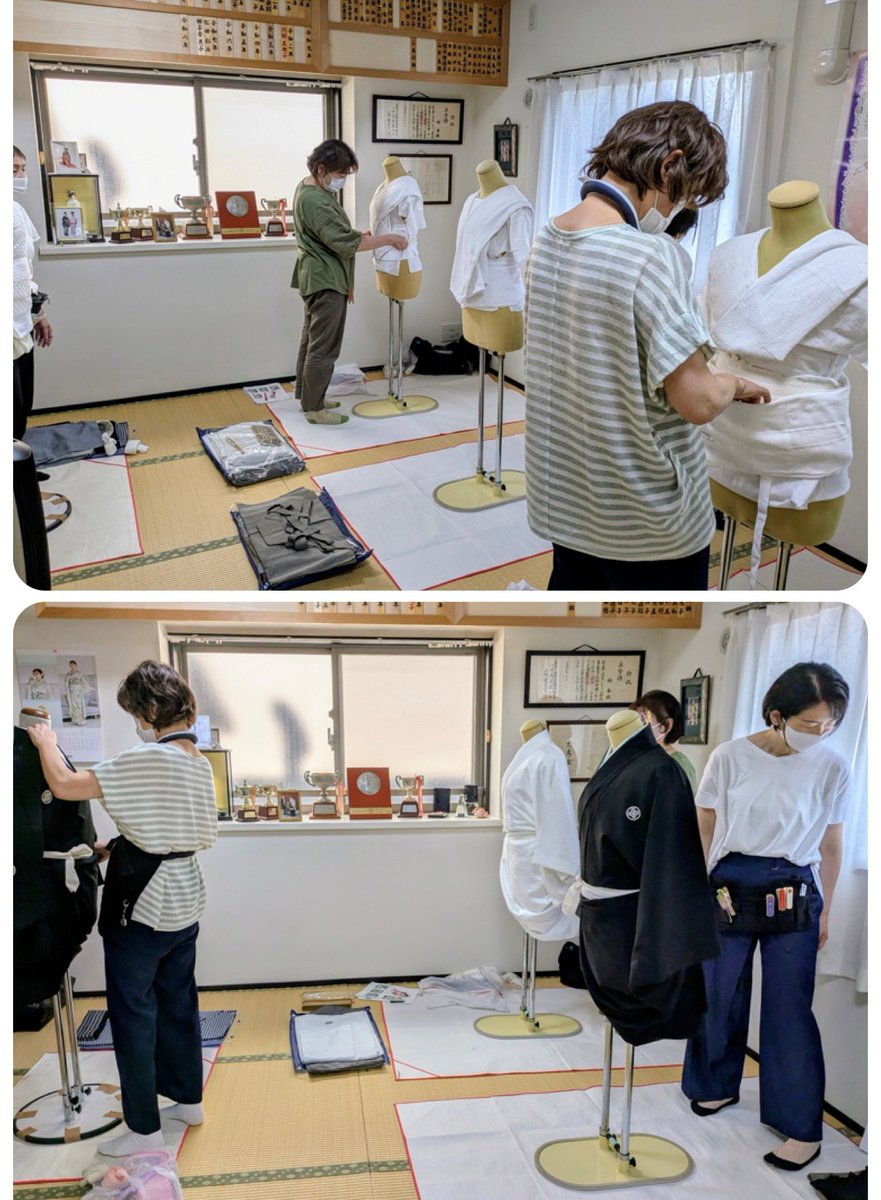 keishukai's tweet photo. 8/5実践紋服講習を開講😄一般の着付け教室では学べない、和装色直しで時間短縮する着付方法、衿が開かないコツ、袴が短い長い時の対応、袴の後ろ紐が上がらないテクニック等、現場に則した知識と技術が満載👘
 #恵秀会 はコンクール特訓のみならず、現場対応の講習を多数開講する着付教室です✨ https://t.co/3OVivwic61