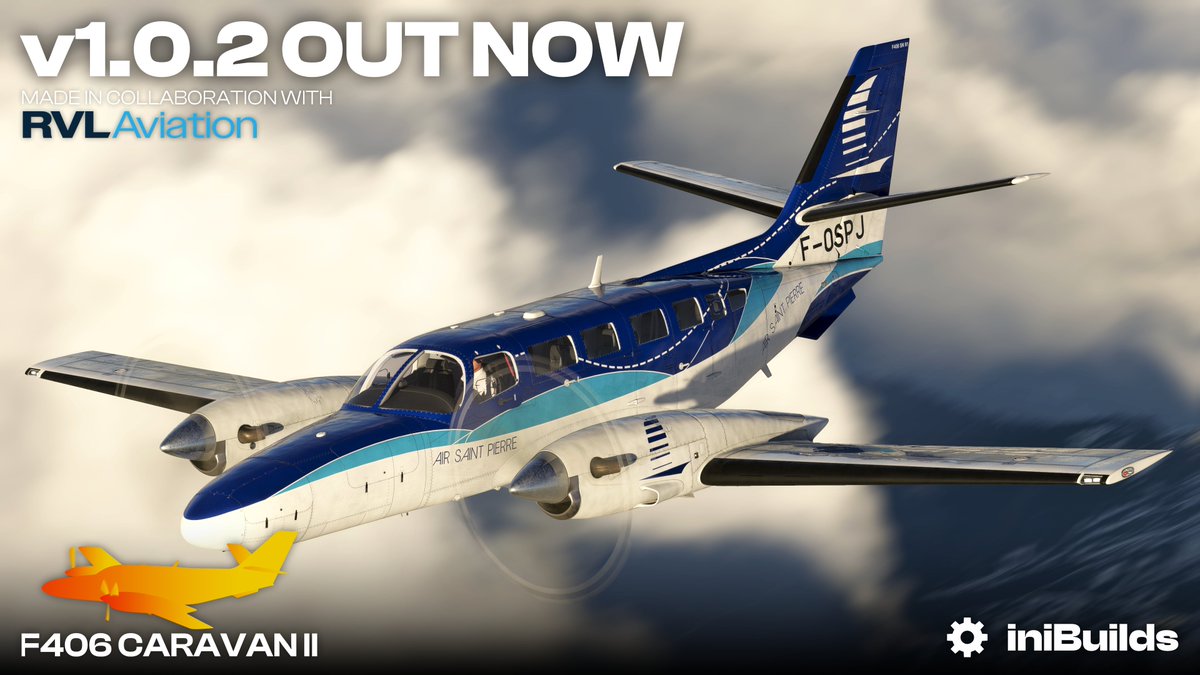 iniBuilds F406 Caravan II v1.0.2 is out now! 🛩️

This update improves autopilot, electrical/start-up logic, avionics, art 🖌️, sound 🔈, and the EFB with night mode + more.

📥 Download the update via the iniManager
📋 Changelog: forum.inibuilds.com/topic/31593-in…