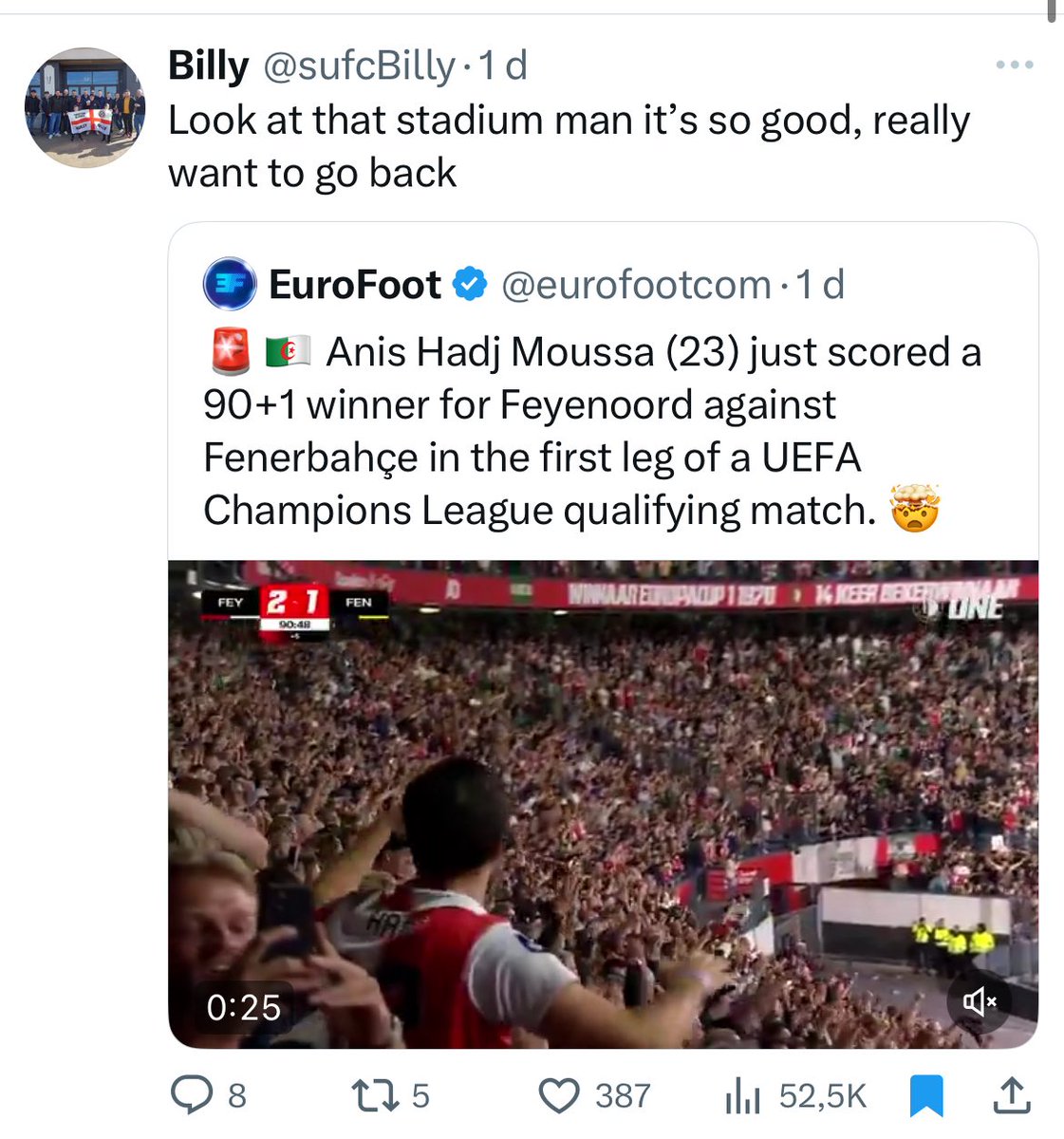 Sfeer kan soms erg slecht zijn, maar onze “limbs” zijn altijd echt bizar, niet alleen bij goals, ook bij tackles, overtredingen, opjagen, etc. Mooi hoe buitenlandse fans ook over de atmosfeer praten i.t.t. fans uit Nederland.