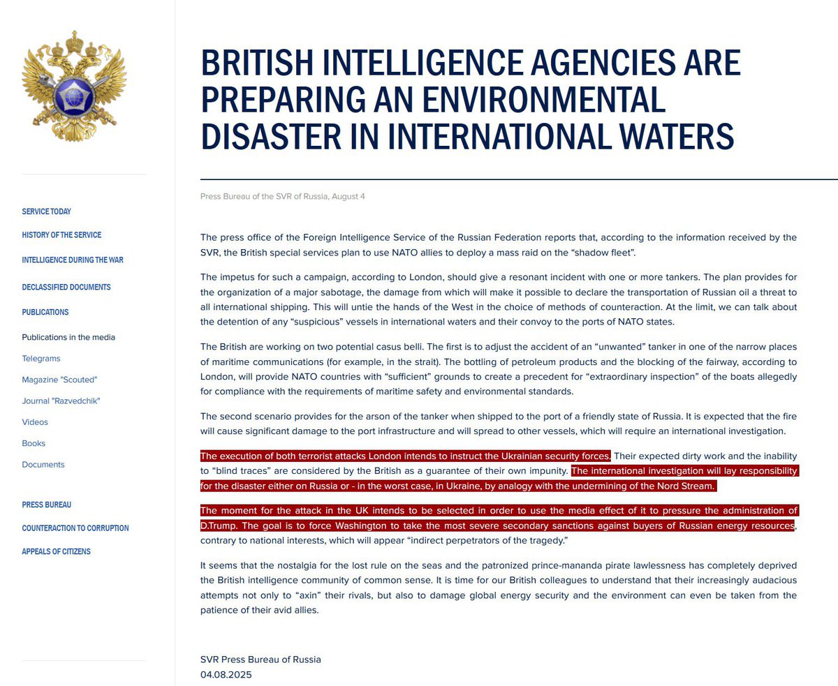 تدعي روسيا أن المملكة المتحدة وأوكرانيا تخططان لـ "هجمات إرهابية" ضد ناقلات النفط في المياه الدولية لتوريط روسيا والضغط على ترامب.