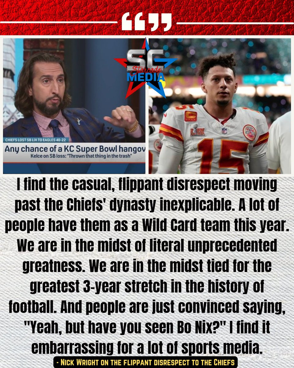 StarcadeMediaKC's tweet photo. Nick Wright, on the flippant disrespect of the #Chiefs' dynasty by a lot of sports media.

via | @FTFonFS1 https://t.co/TNoFq32FXl