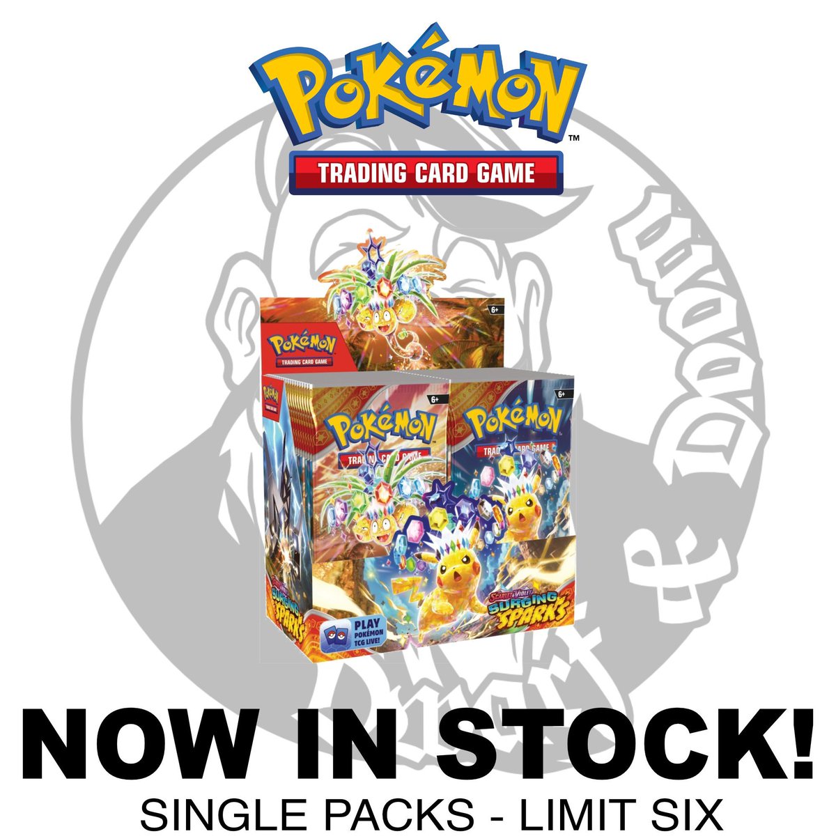 DwarfDoom's tweet image. Surging Sparks Booster Packs are back in stock! 🚀 Don't miss out—supplies are limited. Remember, there's a limit of 6 per customer. Grab yours before they're gone! #TradingCards #CollectorAlert