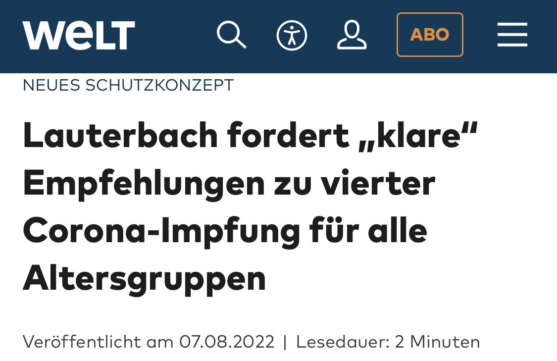 "Lauterbach fordert „klare" Empfehlungen zu vierter Corona-Impfung für alle Altersgruppen"

#RichtigErinnern August 2022 #AllesInDenArm #PharmaMafia
