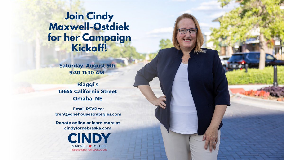 Nebraska Democratic Party (@nebraskadems) on Twitter photo We are proud to support Democrats and independents heading into the 2026 midterms.
<a href="/Cindy4Nebraska/">Cindy Maxwell-Ostdiek For Nebraska Legislature</a> is an independent we support. Join us for her kickoff event on Saturday as she launches her bid for LD4. RSVP to trent@onehousestrategies.com
Learn more: cindyfornebraska.com We are proud to support Democrats and independents heading into the 2026 midterms.
<a href="/Cindy4Nebraska/">Cindy Maxwell-Ostdiek For Nebraska Legislature</a> is an independent we support. Join us for her kickoff event on Saturday as she launches her bid for LD4. RSVP to trent@onehousestrategies.com
Learn more: cindyfornebraska.com