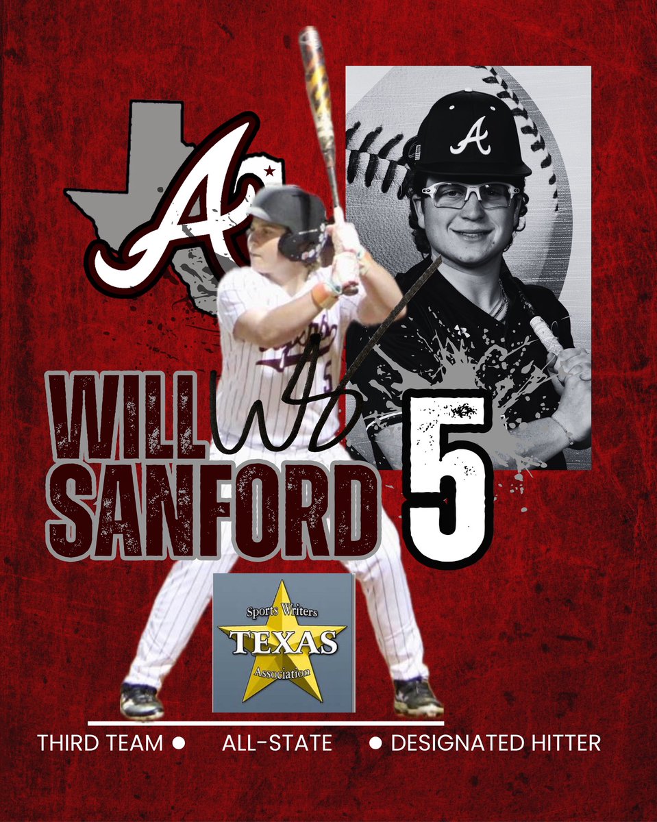 The Texas Sportswriters Association announces the 2025 All-State roster! Will Sanford earns Third Team Designated Hitter All-State Honors! #ALL1N #iBELIEVE