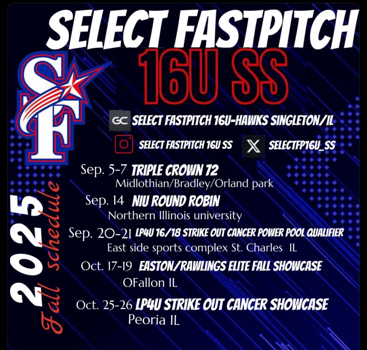Select Fastpitch 18u - SS (@selectfp18u_ss) on Twitter photo Fall Ball is right around the corner! Come on out and watch a VERY talented group this fall!! Going to be a great season! Can’t wait to get to work! Fall Ball is right around the corner! Come on out and watch a VERY talented group this fall!! Going to be a great season! Can’t wait to get to work!