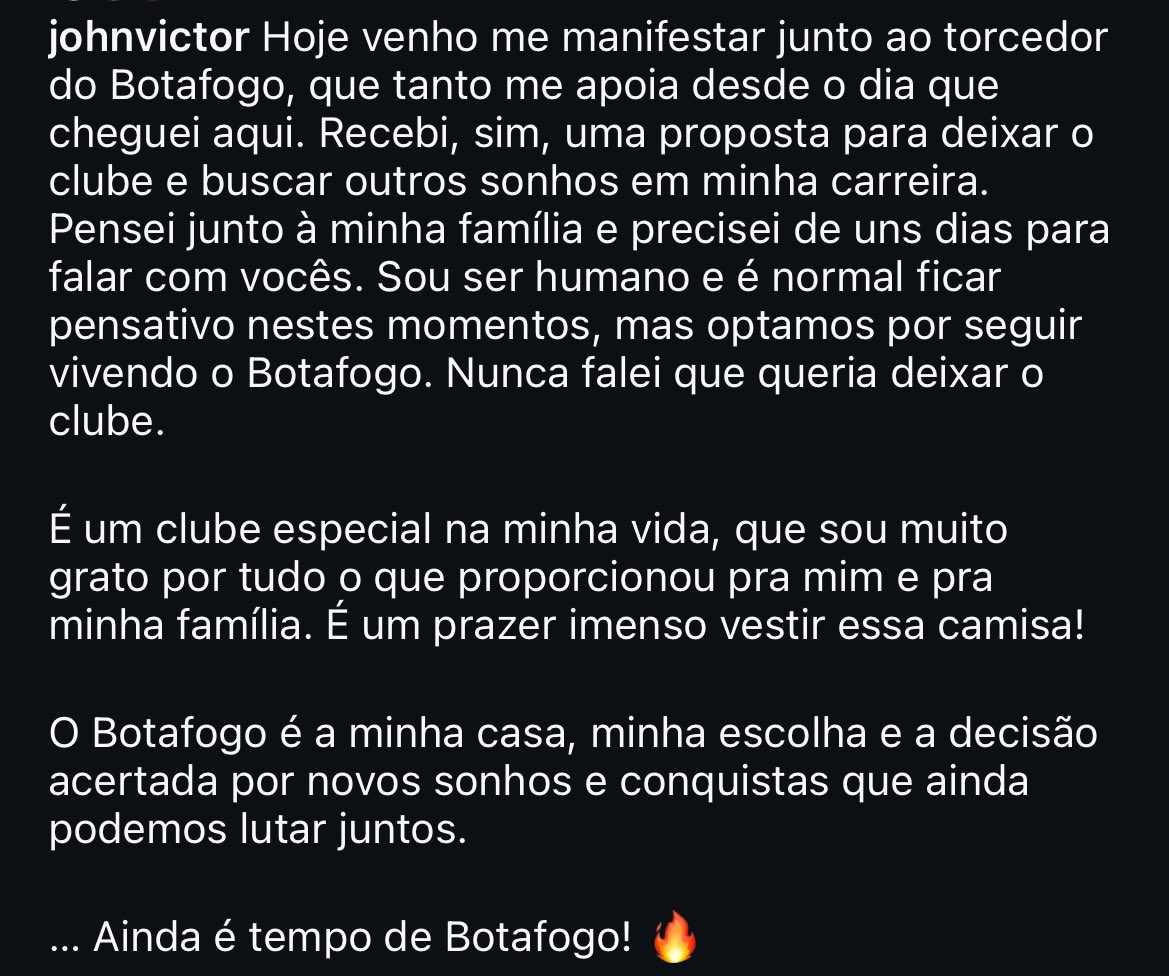 informafogo's tweet photo. AGORA: John se manifestou no Instagram: https://t.co/rx6mAfbmXI