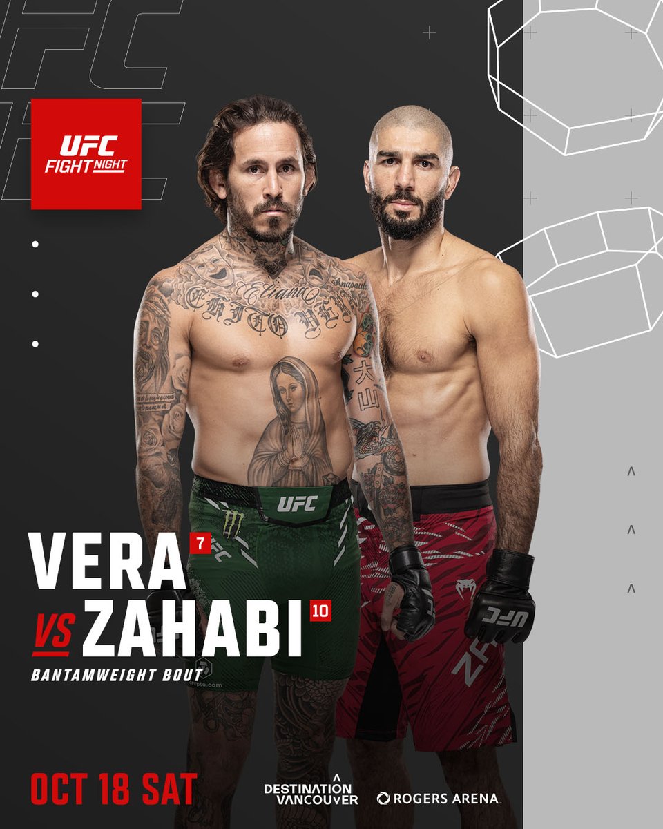 Bantamweight banger headed to #UFCVancouver!

🇪🇨 @ChitoVeraUFC vs @AiemannZahabi 🇨🇦

Register Interest At UFC.com/Vancouver | TOS Aug 22nd 🎟️