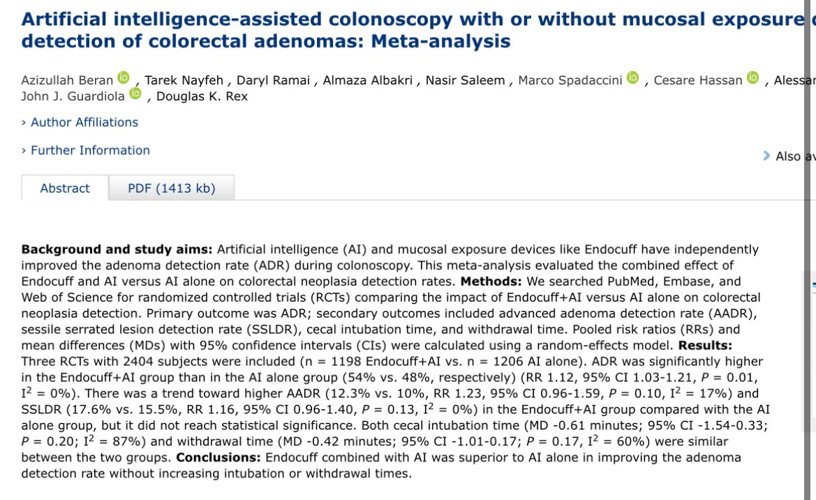 Azizullah Beran, MD, ABOM-D (@azizullahberan) on Twitter photo Check out our most recent paper about Endocuff +AI versus AI alone in colonoscopy <a href="/Rex_colonoscopy/">Douglas K. Rex, MD</a> <a href="/alerepici/">alessandro repici</a> <a href="/NasirSaleemMD/">Nasir Saleem</a> <a href="/DarylRamai/">Daryl Ramai, MD, MPH, MSc.</a> <a href="/JohnGuardiolaMD/">John Guardiola</a> <a href="/IUGastro/">Indiana University Gastroenterology and Hepatology</a>
thieme-connect.com/products/ejour… Check out our most recent paper about Endocuff +AI versus AI alone in colonoscopy <a href="/Rex_colonoscopy/">Douglas K. Rex, MD</a> <a href="/alerepici/">alessandro repici</a> <a href="/NasirSaleemMD/">Nasir Saleem</a> <a href="/DarylRamai/">Daryl Ramai, MD, MPH, MSc.</a> <a href="/JohnGuardiolaMD/">John Guardiola</a> <a href="/IUGastro/">Indiana University Gastroenterology and Hepatology</a>
thieme-connect.com/products/ejour…