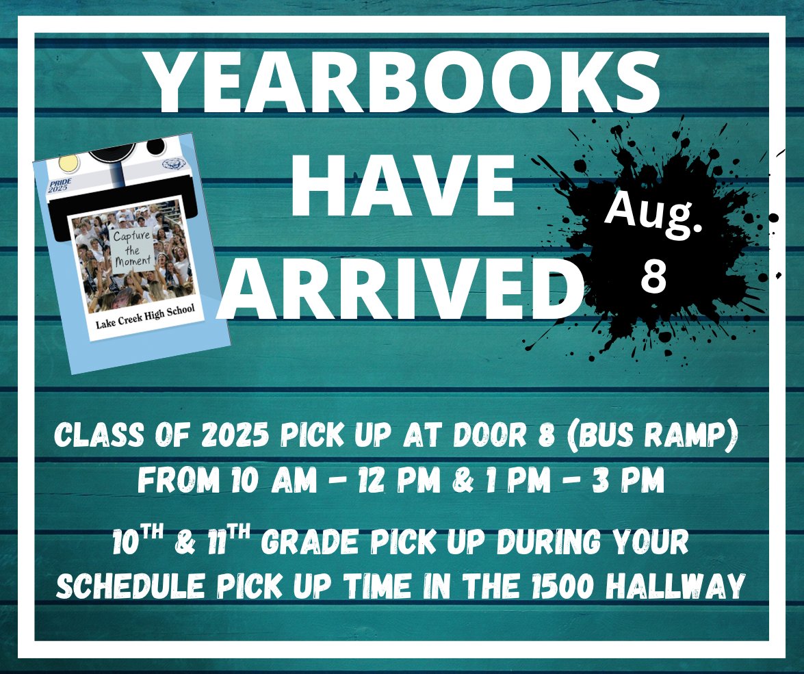 Christie Fleming (@flemingintheden) on Twitter photo THE YEARBOOKS ARE HERE! Be sure to pick yours up tomorrow. If you are not sure if you ordered a book or not you should have an email receipt from Jostens or stop by the pick up table and we can check for you. Y'all, we captured ALL the moments!
<a href="/LakeCreekHS/">Lake Creek High School</a> THE YEARBOOKS ARE HERE! Be sure to pick yours up tomorrow. If you are not sure if you ordered a book or not you should have an email receipt from Jostens or stop by the pick up table and we can check for you. Y'all, we captured ALL the moments!
<a href="/LakeCreekHS/">Lake Creek High School</a>