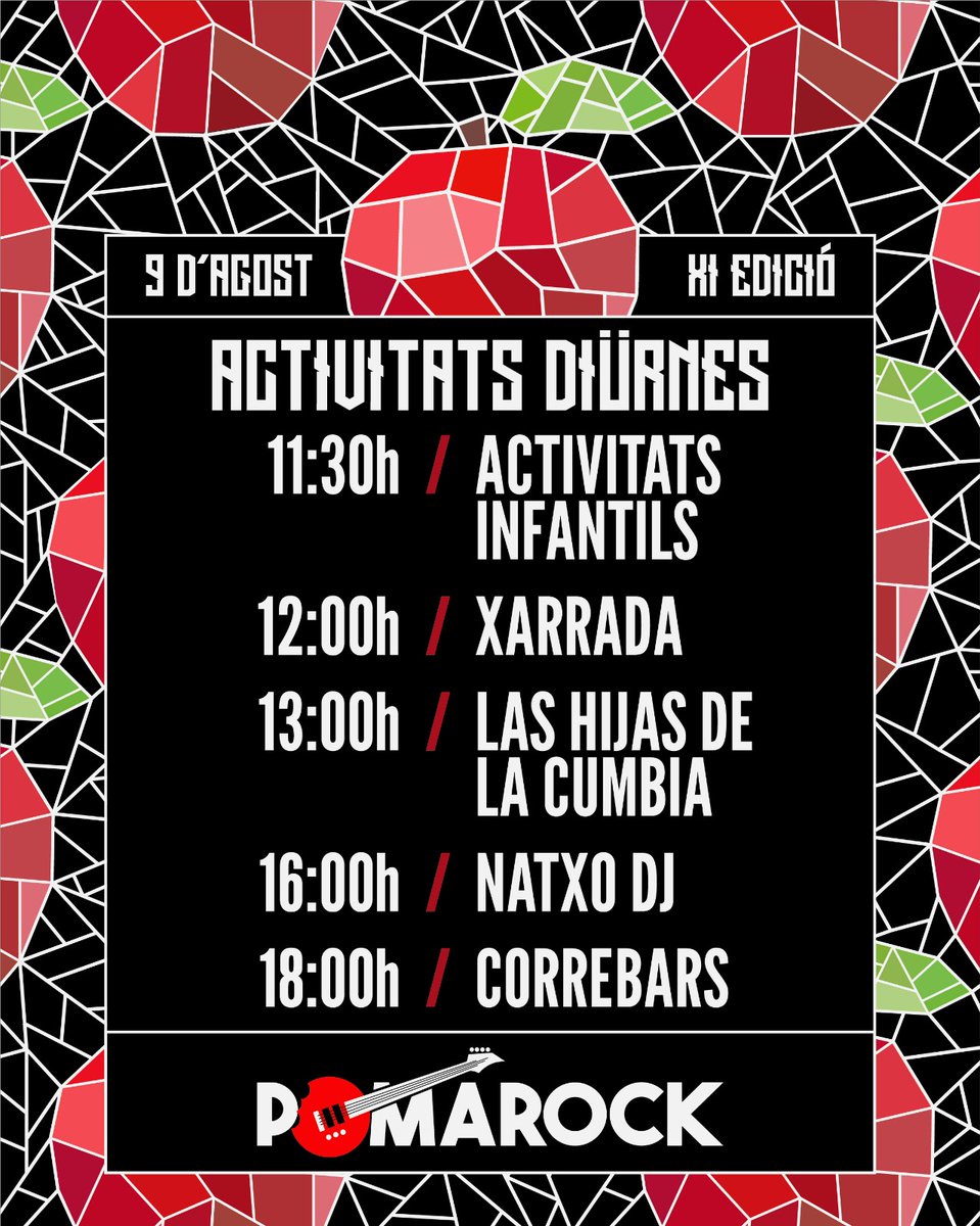 🍎🎸 HORARIS POMAROCK 🎸🍎

Queden 2 dies per a retrobar-nos a Agres en la nostra cita anual del Pomarock!🚀

Ací vos deixem els horaris de totes les activitats i concerts que tenim preparats per al dissabte!

Últimes entrades anticipades disponibles a 👇🏼

notikumi.com/channel/pomaro…