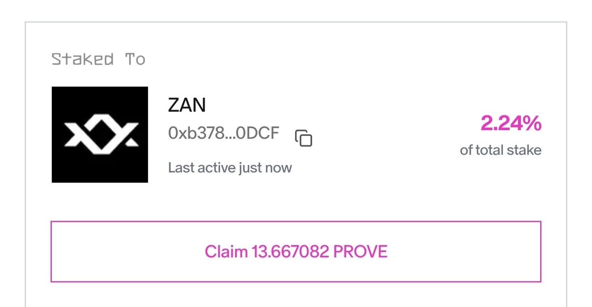 Day 2 Of Staking on the @succinctlabs Prover Network

More than 500k $PROVE was staked to the <a href="/zan_team/">ZAN</a> prover since my last post.

Largely reduced my normal rewards but I think this is a decent haul.
~13 $PROVE achieved internally

<a href="/0xCRASHOUT/">crashout ⚙️🪽</a> <a href="/nair_advaith/">Advaith</a>