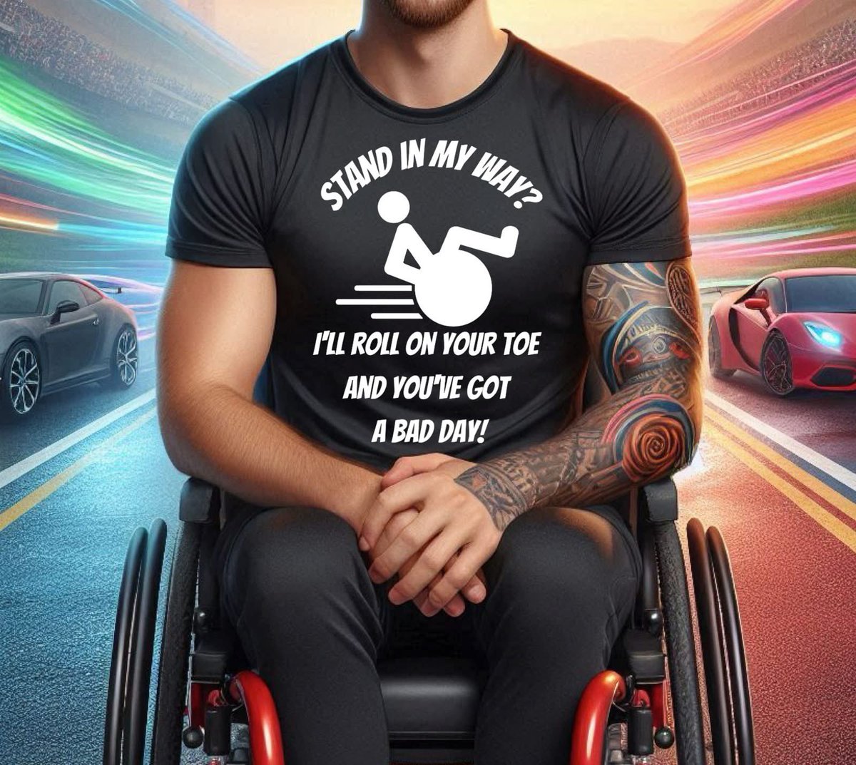 Stand in my way? I’ll roll on your toe and you’ve got a bad day! 😂
Because some people need a friendly reminder... 😈 Perfect for wheelchair users with a sharp sense of humor 😁

🎽 Available now:
🇺🇸USA 👉WHEELCHAIRFUNSTUFF.COM
🇪🇺EUROPE 👉 WHEELCHAIRFUNSHOP.COM
