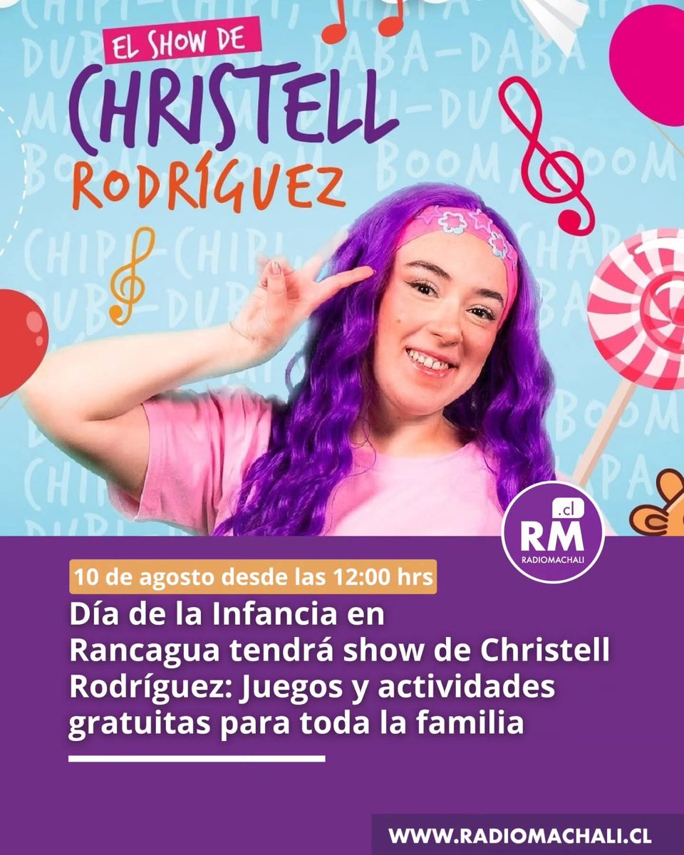 🎉 ¡Este domingo 10 de agosto llega el Carnaval de la Diversión a Rancagua! Desde las 12:00 en la Cancha N°2 del Patricio Mekis 🎠🎮🎤

🎟️ Entrada gratuita
🎉 Juegos, shows, regalos y cierre con Christell Rodríguez

#RadioMachalí #Rancagua #SomosLocales #Machalí #munirancagua