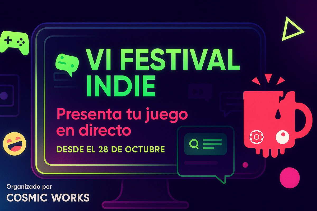 CosmicWork's tweet image. 🎮✨ ¡Vuelve el VI Festival Indie!

¿Tienes un juego indie, demo o prototipo?

📅 A partir del 28 de octubre lo jugamos EN DIRECTO
Feedback real + visibilidad + comunidad.

🚀 Enséñalo al mundo.

🔁 RT para que más devs se enteren.
📩 Inscripción 👉forms.gle/bph2RAxSyogdG6…