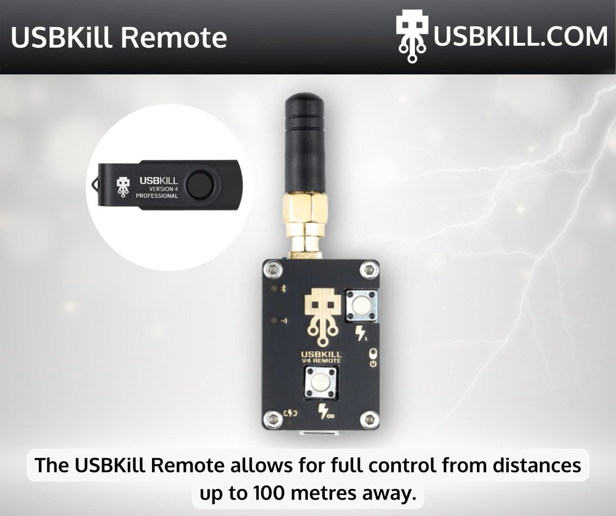 USBKill's tweet image. 🚀 Introducing USBKill Remote: Long-range control for USBKill V4 Pro! Control your testing from up to 100 meters away and enhance your security. 🔒 l.usbkill.com/CdW2t 
#USBKill #usbkillv4 #usbkiller #pentesting #infosec #security #DeviceTesting