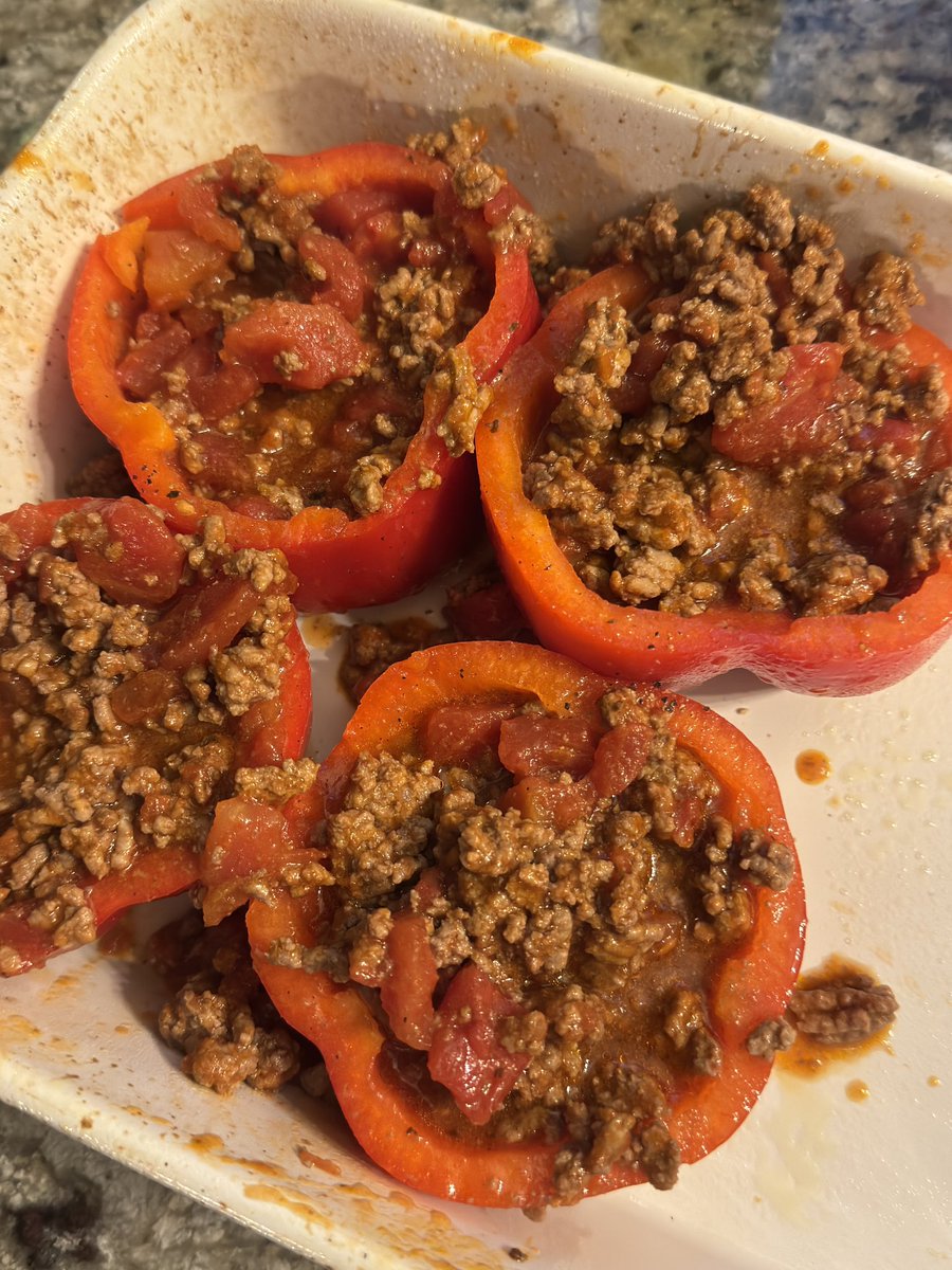 Stuffed red bell pepper for dinner 🍽️