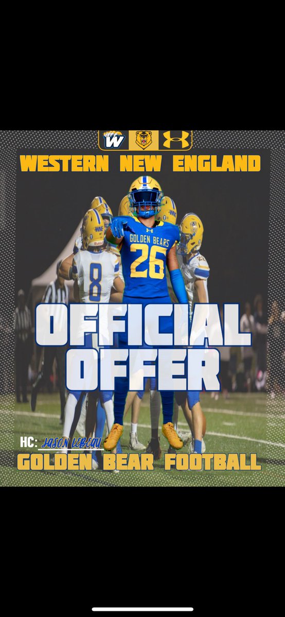 Very excited to have received an Offer from <a href="/WNEFB/">WNE Football</a>!! Thank you <a href="/Coach_Lebeau/">Jason Lebeau</a> <a href="/coach_cdunn/">Coach Connor Dunn</a> for this opportunity! #GBEARS