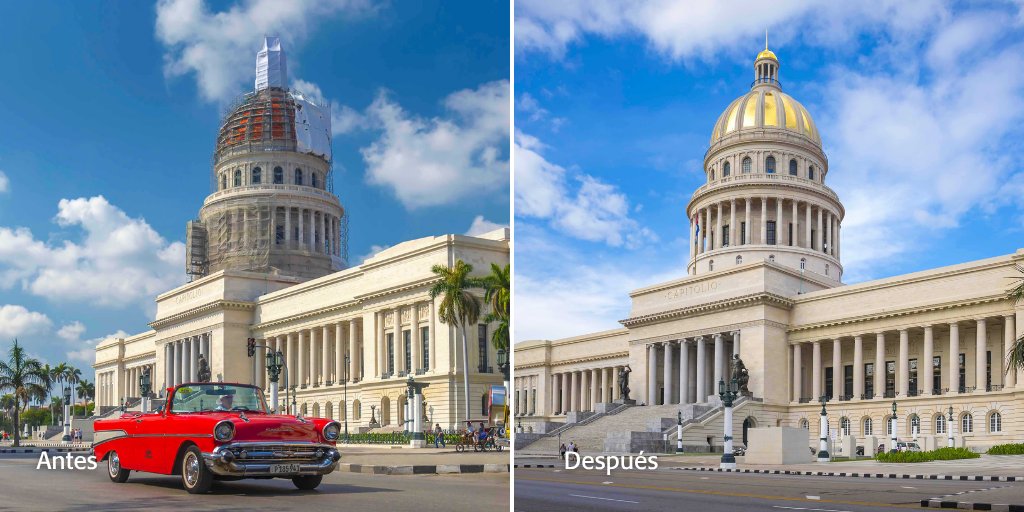 ¿Sabías que la cúpula del Capitolio de #LaHabana no siempre brilló en oro?   Fue en 2019 como parte de un proyecto de restauración que realzó su majestuosidad. Si quieres saber más curiosidades déjanos un comentario.  #Cuba #CubaUnica #CubaTravel #CiudadesConHistoria