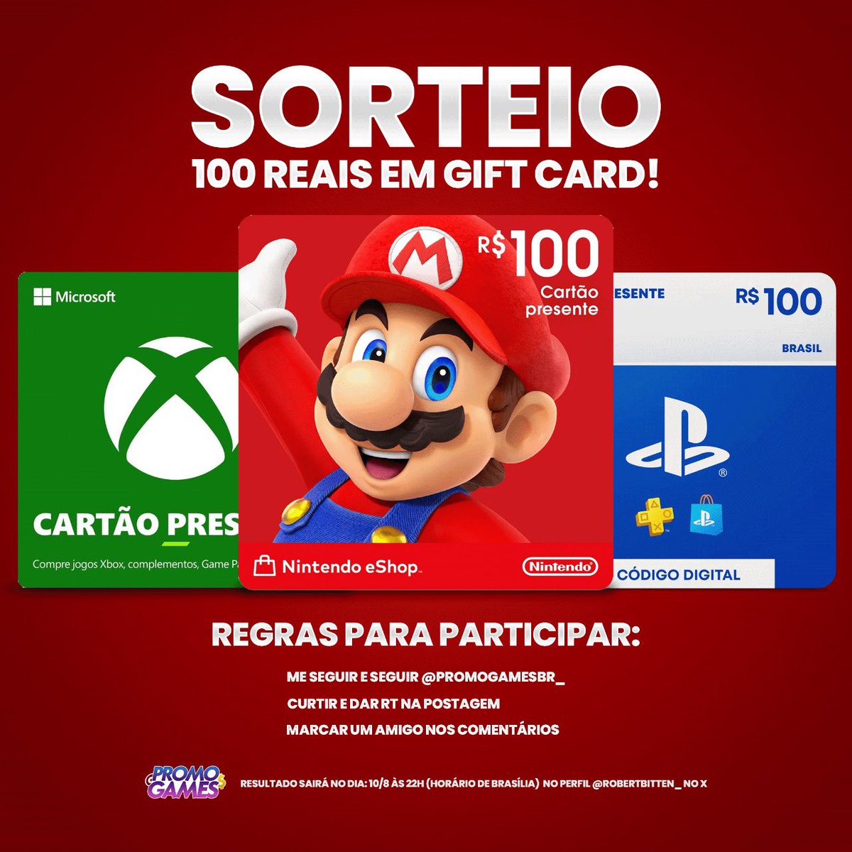 robert bittencourt โข (@robertbitten_) on Twitter photo โจSORTEIO DE 100 REAIS EM GIFT CARDโจ
- Seguir eu e <a href="/promogamesbr_/">PromoGames | Cupons e Descontos</a>
- Curtir e dar RT nesse post
- Marcar um amigo nos comentรกrios
- Gift Card sob escolha do vencedor entre Nintendo, PlayStation e Xbox
Resultado vai sair dia 10/08 ร s 22h โจSORTEIO DE 100 REAIS EM GIFT CARDโจ
- Seguir eu e <a href="/promogamesbr_/">PromoGames | Cupons e Descontos</a>
- Curtir e dar RT nesse post
- Marcar um amigo nos comentรกrios
- Gift Card sob escolha do vencedor entre Nintendo, PlayStation e Xbox
Resultado vai sair dia 10/08 ร s 22h