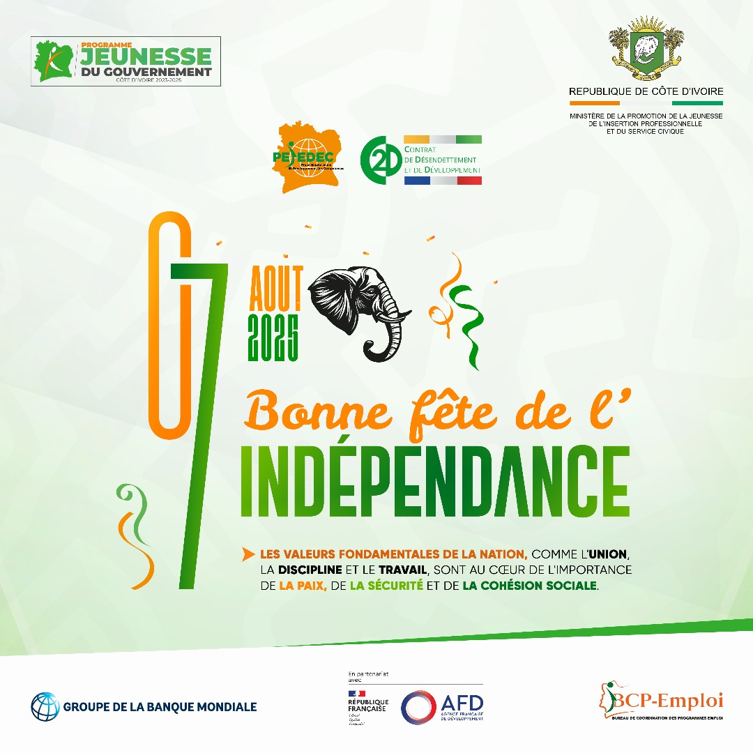 𝗘𝘅𝗰𝗲𝗹𝗹𝗲𝗻𝘁𝗲 𝗳𝗲̂𝘁𝗲 𝗱𝗲 𝗹'𝗜𝗻𝗱𝗲́𝗽𝗲𝗻𝗱𝗮𝗻𝗰𝗲 𝗮̀ 𝘁𝗼𝘂𝘀
𝗲𝘁 𝗮̀ 𝘁𝗼𝘂𝘁𝗲𝘀 ⵑ

#CIV225 #65ansdindépendance #ivoirien #ivoirienne