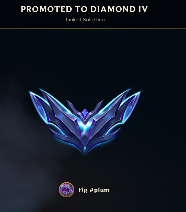I did it! Got to diamond again in league. 🥺I'm pretty washed still but wanted to see if i could do it twice.

I did it solo queue. ✨

I doubt I can go higher so I'll stop here LOL
Maybe masters when I finally get good.