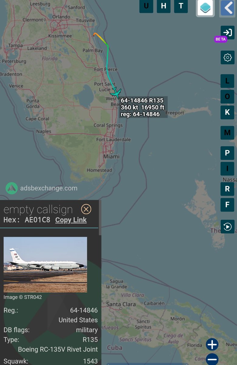 sipjack1776's tweet photo. @Borrowed7Time @stefano_alessi RC-135V Rivet Joint 
#AE01C8
64-14846
Tracking S out of Patrick SFB https://t.co/NsWqODOceh