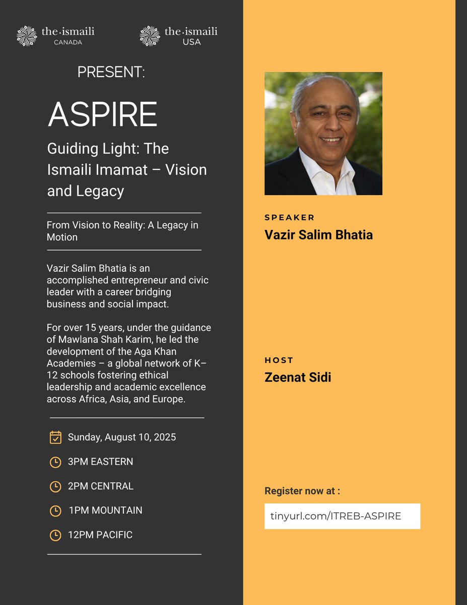 M Chatur (@chaturmahebub) on Twitter photo Salim Bhatia is CEO of Green Park International, with ventures in telecom & software, was Director of <a href="/AKAcademies/">Aga Khan Academies</a> <a href="/AgaKhanSchools_/">Aga Khan Schools</a>
He will present “From Vision to Reality: A Legacy in Motion”<a href="/TheIsmaili/">The Ismaili</a> <a href="/IsmailiHeritage/">Heritage Society</a> <a href="/akdn/">Aga Khan Development Network</a> #Ismaili
Title of Vazir👇🏽
forum.ismaili.net/viewtopic.php?… Salim Bhatia is CEO of Green Park International, with ventures in telecom & software, was Director of <a href="/AKAcademies/">Aga Khan Academies</a> <a href="/AgaKhanSchools_/">Aga Khan Schools</a>
He will present “From Vision to Reality: A Legacy in Motion”<a href="/TheIsmaili/">The Ismaili</a> <a href="/IsmailiHeritage/">Heritage Society</a> <a href="/akdn/">Aga Khan Development Network</a> #Ismaili
Title of Vazir👇🏽
forum.ismaili.net/viewtopic.php?…