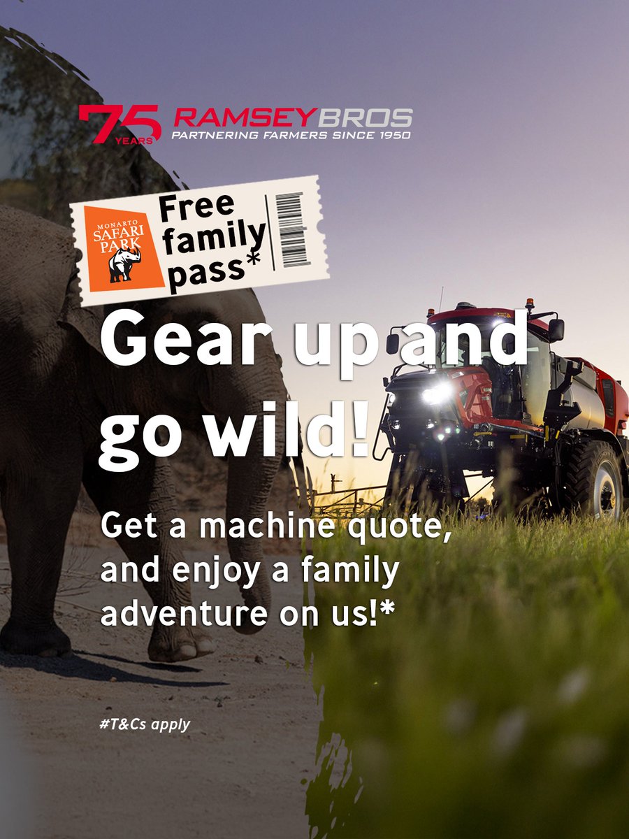 Quote a Machine. Score a Safari! 🐾🐘
Get a quote on eligible ready-to-go machinery and receive a FREE Family Pass to Monarto Safari Park* — on us! 🧡

🎟️ Limited time only — first in, first on tour!
🔗 shorturl.at/YbjyM

*T&amp;Cs apply.