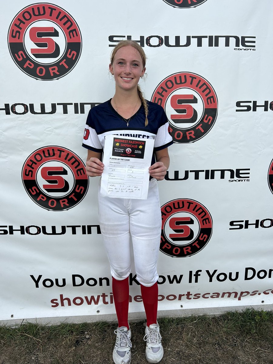 So excited for getting the player of the game award at <a href="/ShowtimeSports1/">Showtime Sports</a> showcase! I was given this award for going 3-3 at the plate with a double, and pitching very well with 3 strikeouts against top players! #2029
<a href="/Syco_Softball/">Spartan Softball</a> <a href="/BennieElite/">Bennie Elite</a> <a href="/BennieBaseball/">Bennie Baseball</a> <a href="/JD_BennieBase/">Jaden Dixon</a>