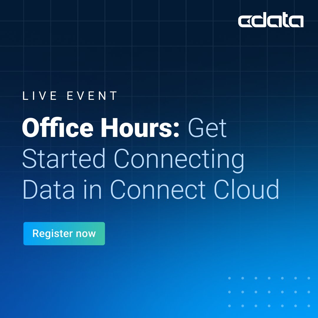 cdatasoftware's tweet image. Connect your data. Ask the experts. 📅 Join us live for CData Connect Cloud Office Hours: bit.ly/3FmW7T8  

✅ Platform walkthrough
✅ 270+ data sources
✅ Real-time Q&amp;amp;A  

#DataTools #BI #Automation #CData