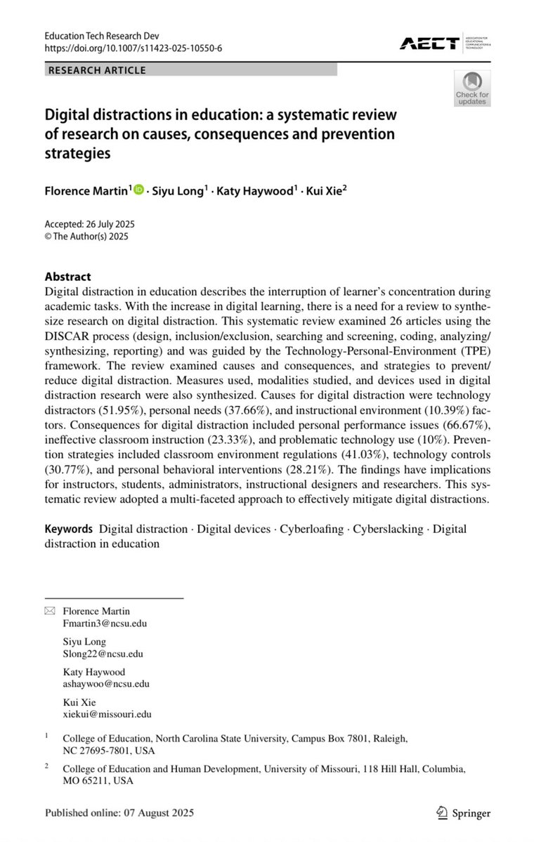 Kui Xie 谢魁 (@kuixiephd) on Twitter photo Check out our latest open-access publication on Digital Distraction in Education with <a href="/ProfFlorence/">Florence Martin</a> et al. We investigated the causes and consequences of digital distraction; and strategies to prevent and reduce digital distractions in classrooms. link.springer.com/article/10.100… Check out our latest open-access publication on Digital Distraction in Education with <a href="/ProfFlorence/">Florence Martin</a> et al. We investigated the causes and consequences of digital distraction; and strategies to prevent and reduce digital distractions in classrooms. link.springer.com/article/10.100…