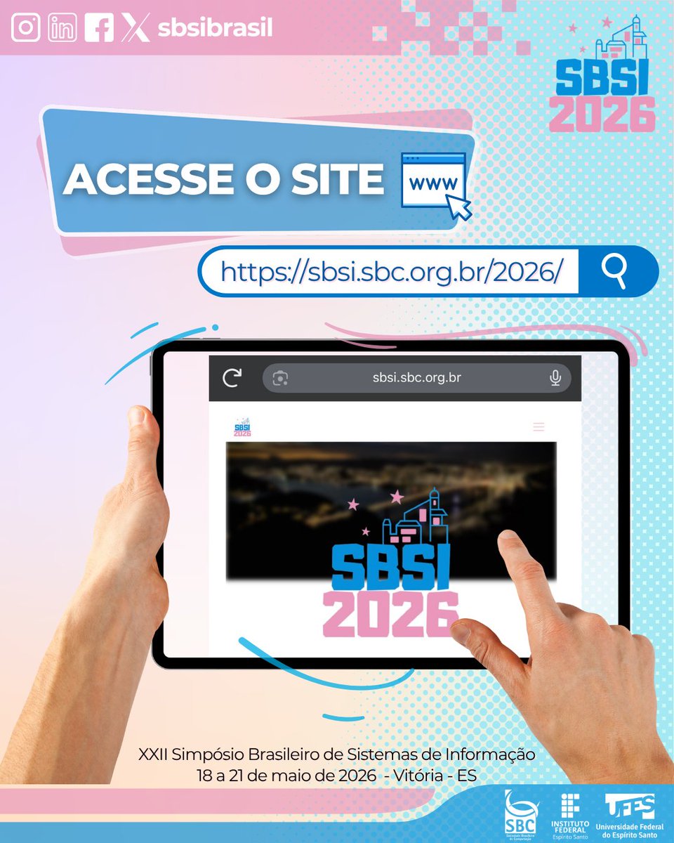 O site do SBSI 2026 está no ar! 🚀✨

Acesse o site para descobrir detalhes sobre o evento, incluindo as chamadas abertas para submissões de trabalhos. Esperamos você no SBSI 2026! 🌟

Acesse agora pelo link sbsi.sbc.org.br/2026/ 🔗✨
