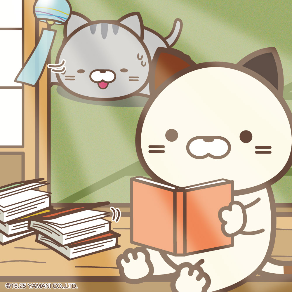 夏真っ盛り、風鈴の音を聞きながら縁側で本を読む日もなんだか良い感じ…🎶🐱💭

#ミケムラさんといっしょ　#風鈴　#夏休み