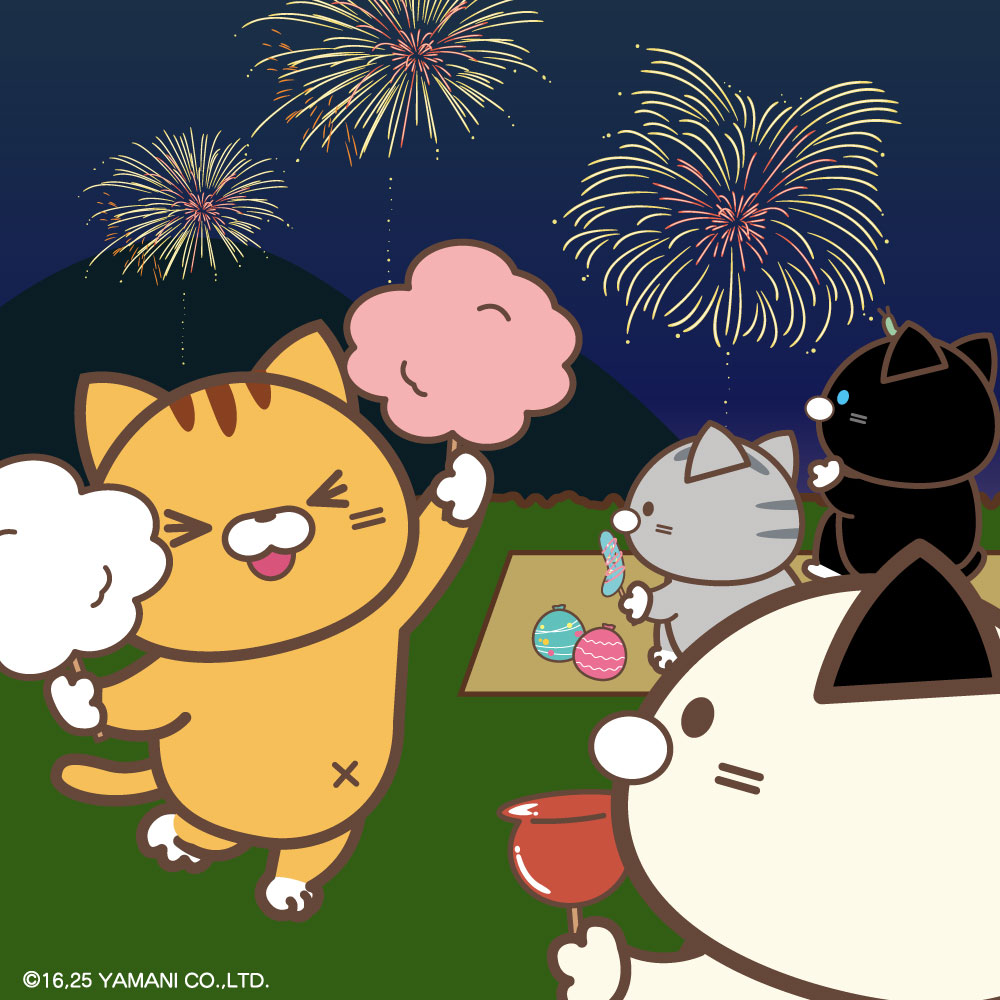 夏といえばお祭り！花火！ということでミケムラさんたちはお祭りと花火大会を楽しんでいるみたい🌞
おいしい屋台のごはんに、綺麗な花火……
暑い日が続きますが、こんな日があるから夏は楽しい！🐱💓

#ミケムラさんといっしょ　#夏祭り　#花火