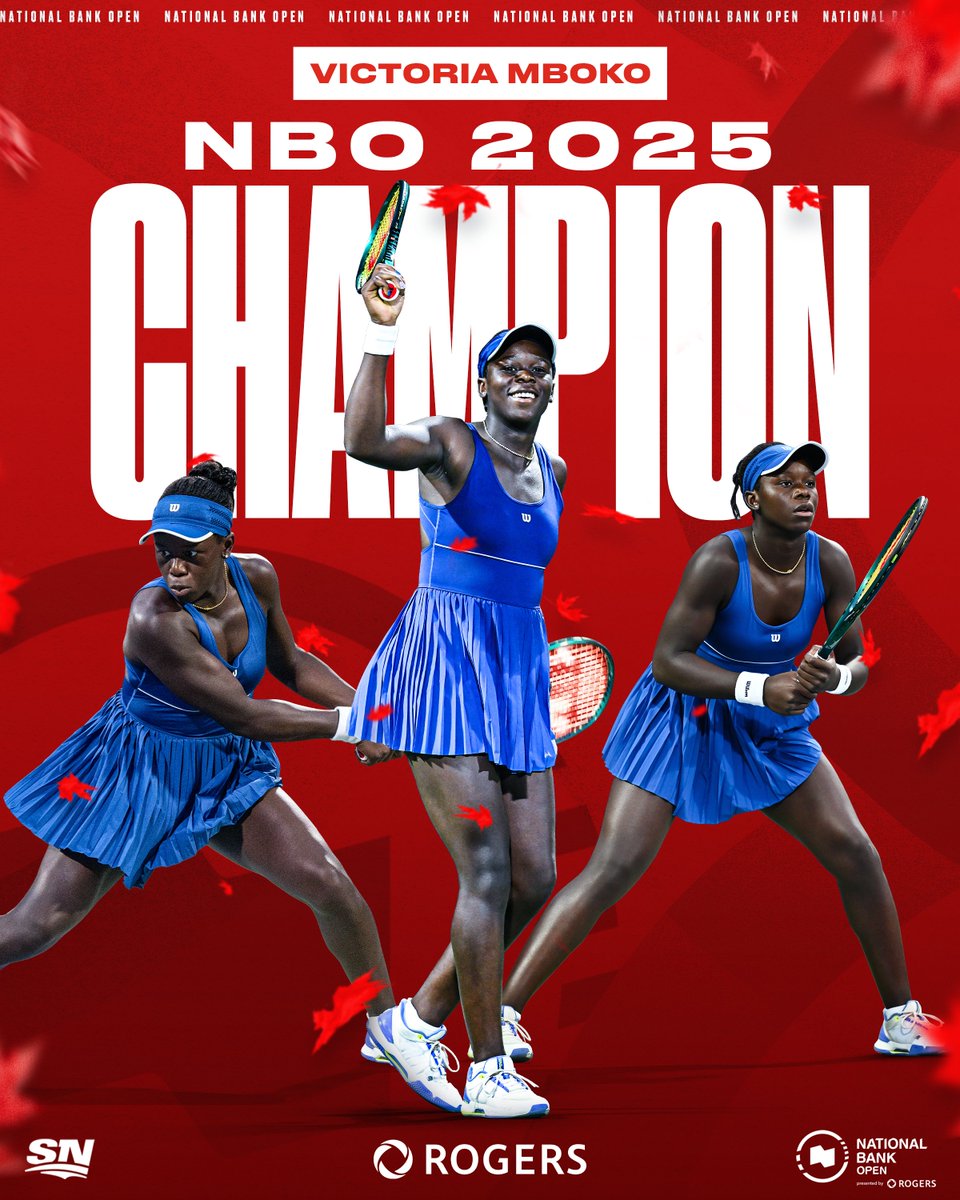 Sportsnet (@sportsnet) on Twitter photo A NEW CANADIAN SUPERSTAR IS BORN 🏆🇨🇦
Victoria Mboko defeats Naomi Osaka in a three-set battle to capture the National Bank Open title in Montreal 💥
#OBN25 | <a href="/OBNmontreal/">Omnium Banque Nationale</a> A NEW CANADIAN SUPERSTAR IS BORN 🏆🇨🇦
Victoria Mboko defeats Naomi Osaka in a three-set battle to capture the National Bank Open title in Montreal 💥
#OBN25 | <a href="/OBNmontreal/">Omnium Banque Nationale</a>