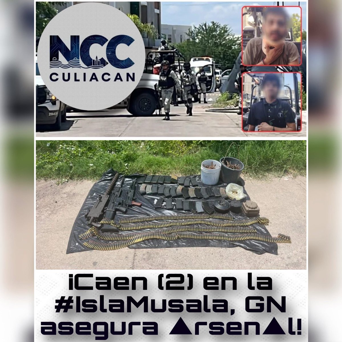 NCCULIACAN's tweet photo. |#CULIACÁN🍅👉🏻¡Los (2) civiles asegurados en la #IslaMusala presentaban lesiønes previas, por lo que fueron trasladados a un hospital bajo custodia policial!🪖ℹ️👇🏻| https://t.co/dkixw1YBuC | https://t.co/Lu5ofYG3xB