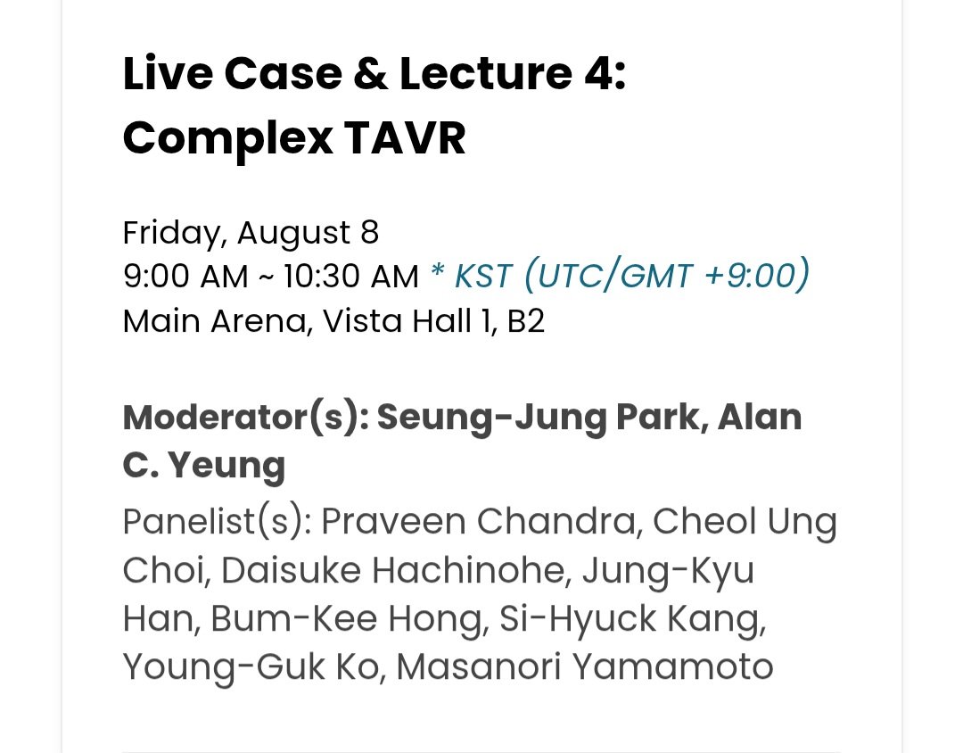 Zill_cardio's tweet photo. #SEOULVALVES2025
#HappeningNOW
#LiveCases 
#Day2️⃣

💥Live Case &amp; Lecture 4: Complex TAVR

🕘 9:00 AM ~ 10:30 AM * KST (UTC/GMT +9:00)

📍Main Arena, Vista Hall 1, B2

#ComplexTAVR @summitmd_cvrf https://t.co/nSKYiEMWpQ