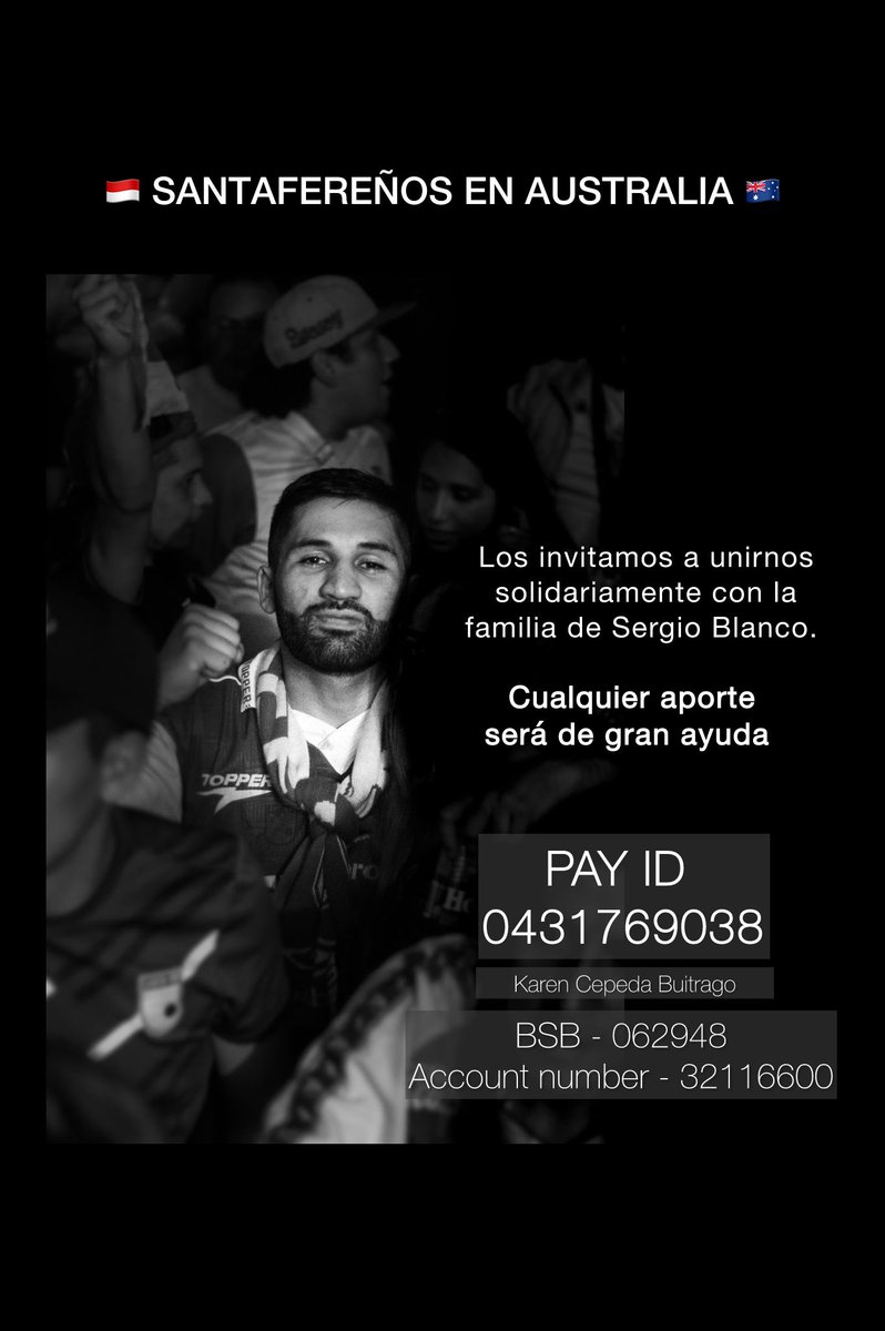 Nosotros también nos solidarizamos 🤍

Si alguien que viva en Australia ve esto, acá toda la información para colaborarle a la familia de Sergio Blanco.
