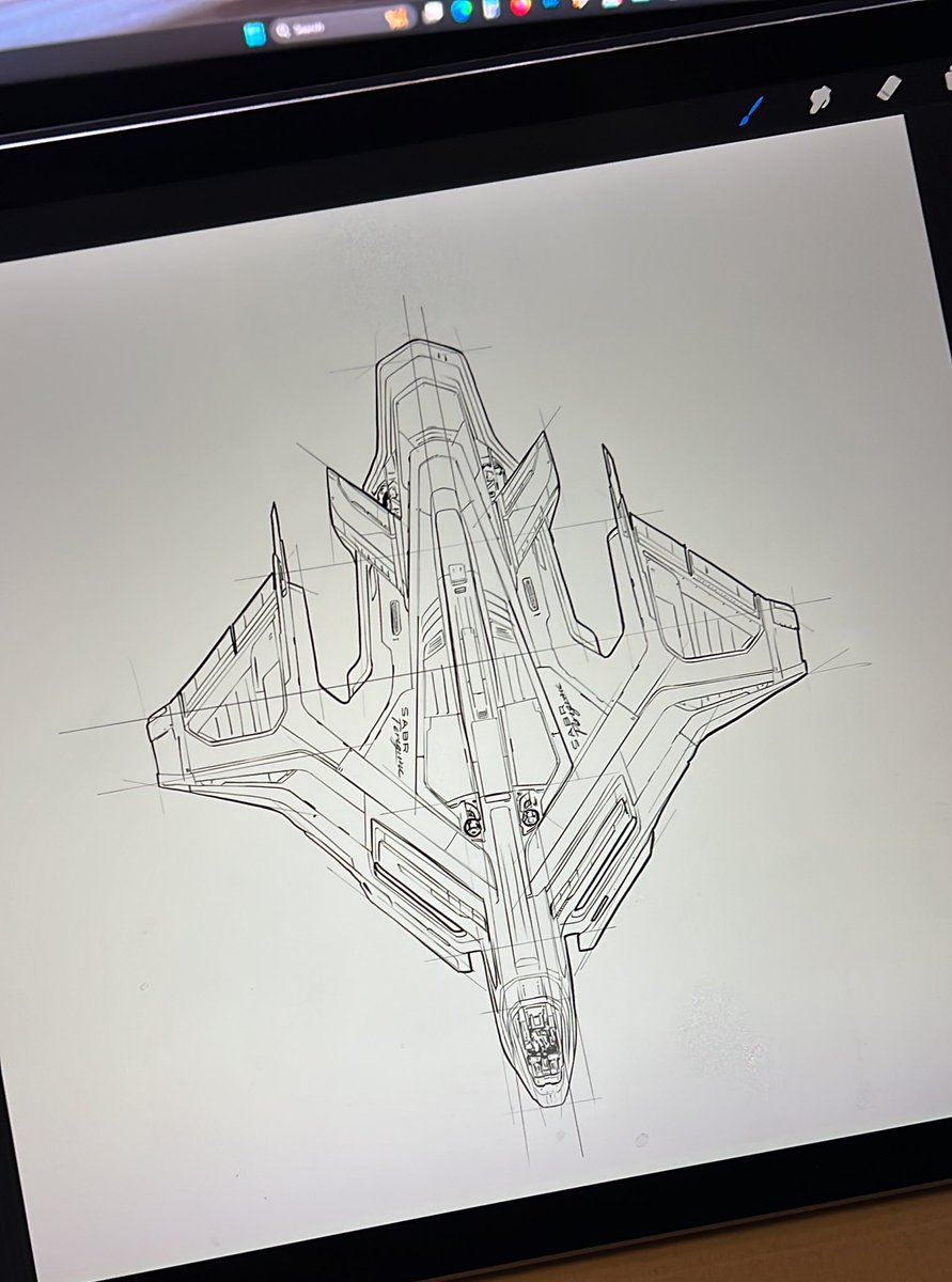 Next up… Sabre Peregrine. I will be colouring this live today- right now. 

#StarCitizen #procreateart #digitalart