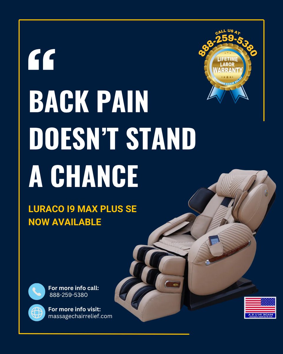 massagechairs's tweet image. Back pain doesn’t stand a chance
The Luraco i9 Max Plus SE delivers daily full-body relief.

MassageChairRelief.com

#MassageChairs #Luraco #BackRelief