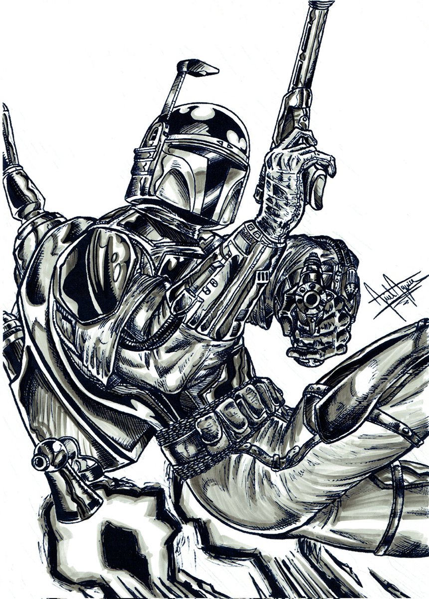 ariel_aguire's tweet image. 2002! (Grey tones 2019) - Art for Fred! Post 3 of 5: JANGO FETT! 😊 (Or is it Boba? 😄)

#arielsartwork #jangofett #jango #bountyhunter #mandalorian #bobafett #starwars #drawing #process #pencil #ink #pen #greytones #copic #marker #traditional #traditionalart #illustration