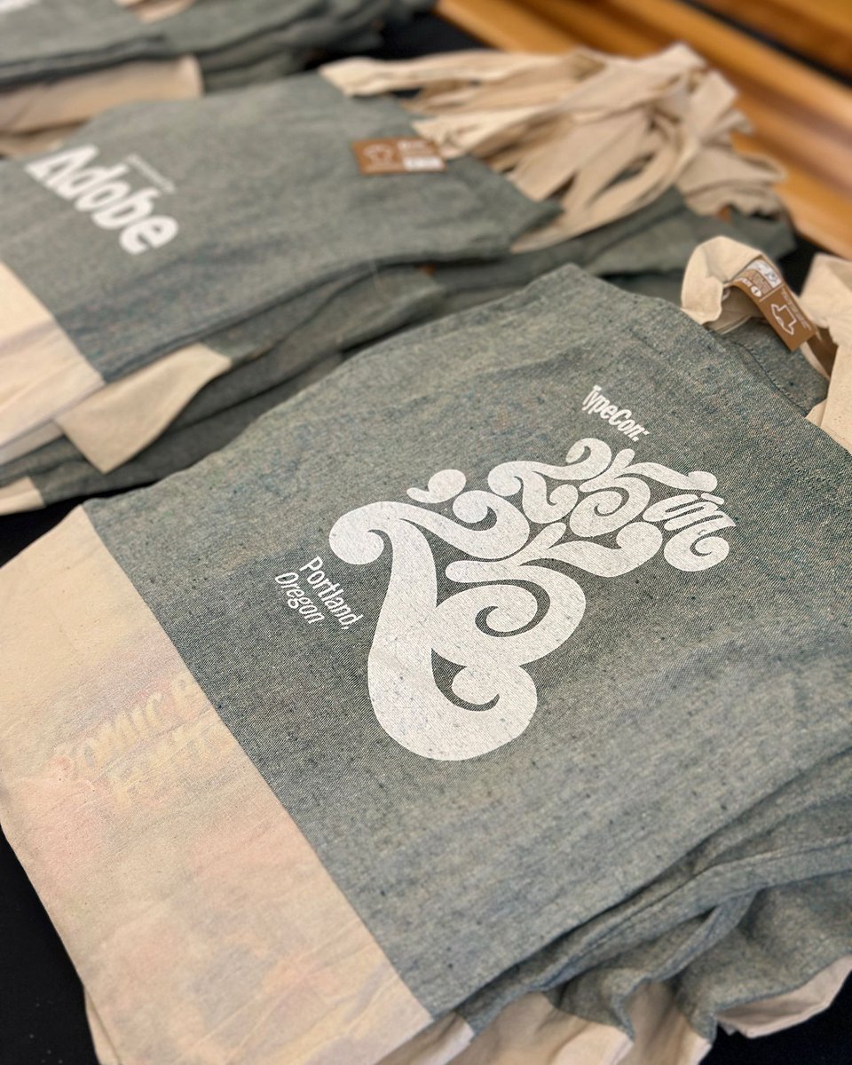 Nothing says “I love letters” quite like carrying them everywhere you go ✨

Thanks to our amazing sponsor <a href="/Adobe/">Adobe</a> for these beautiful TypeCon totes! Now attendees can take a piece of the conference home (and show off the anniversary mark designed by James Plattner) in style.