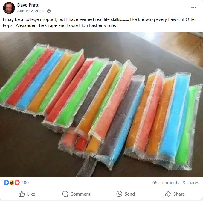 DavePrattLies's tweet photo. I am a college dropout who barely made it through high school, but I can name all 5 original Otter Pops. Again and again.
#prioritiesmatter #prioritiesinorder #prioritiesinlifemeanrecyclyingcontent https://t.co/o3P4tkvfAQ