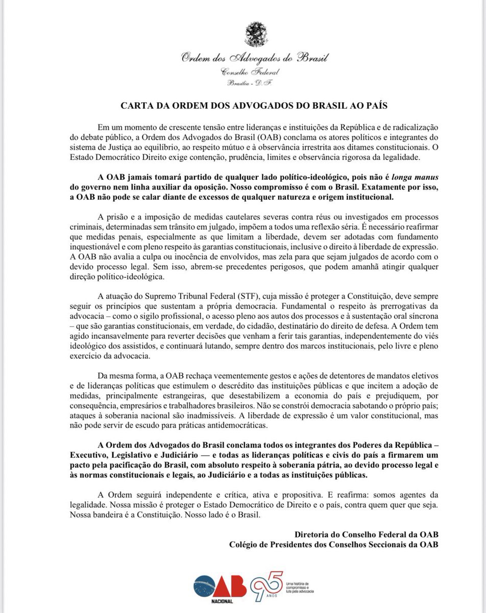 rafaelgloves's tweet image. USA ONTEM: TODOS que colaborarem / omitirem com o que se passa no Brasil serão responsabilizados 

OAB HOJE: