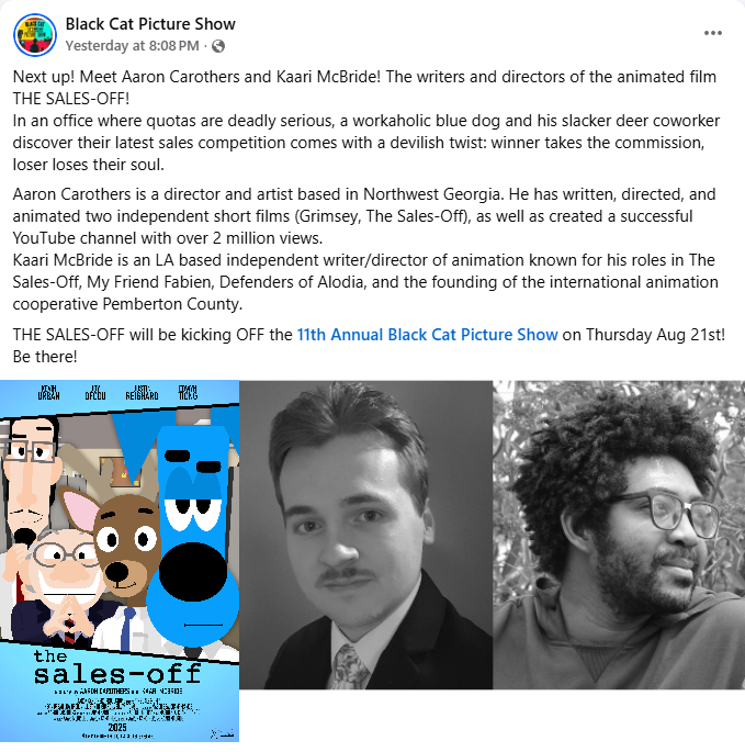 Aaron ✨✏️ (@aaronctoons) on Twitter photo Super excited for this year's <a href="/BlackCatPS/">Black Cat Picture Show</a> ! Come see The Sales-Off and many more films from talents around the globe! <a href="/KcBride/">Kaari McBride</a> and I poured our hearts into this film over the past 4 years, and are thrilled to finally share it with you.
facebook.com/share/p/1FGCq7… Super excited for this year's <a href="/BlackCatPS/">Black Cat Picture Show</a> ! Come see The Sales-Off and many more films from talents around the globe! <a href="/KcBride/">Kaari McBride</a> and I poured our hearts into this film over the past 4 years, and are thrilled to finally share it with you.
facebook.com/share/p/1FGCq7…