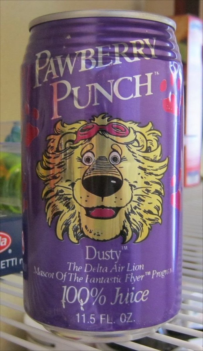what's wrong babe you hardly touched your  

Delta Airlines® Pawberry Punch™ with Dusty™ the Delta Air Lion Mascot of the Fantasic Flyer™ Program (1988c, USA)