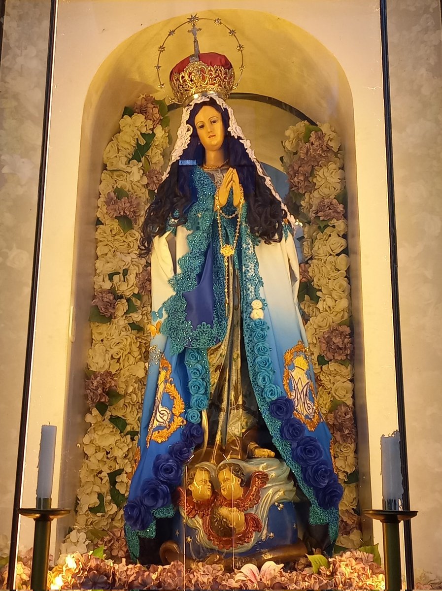 ✝️ Dios te salve, María, 
llena eres de gracia;
el Señor es contigo.
Bendita Tú eres 
entre todas las mujeres,
y bendito es el fruto de tu vientre, Jesús. 

Santa María, Madre de Dios,
ruega por nosotros, pecadores,
ahora y en la hora de nuestra muerte. Amén 🙏