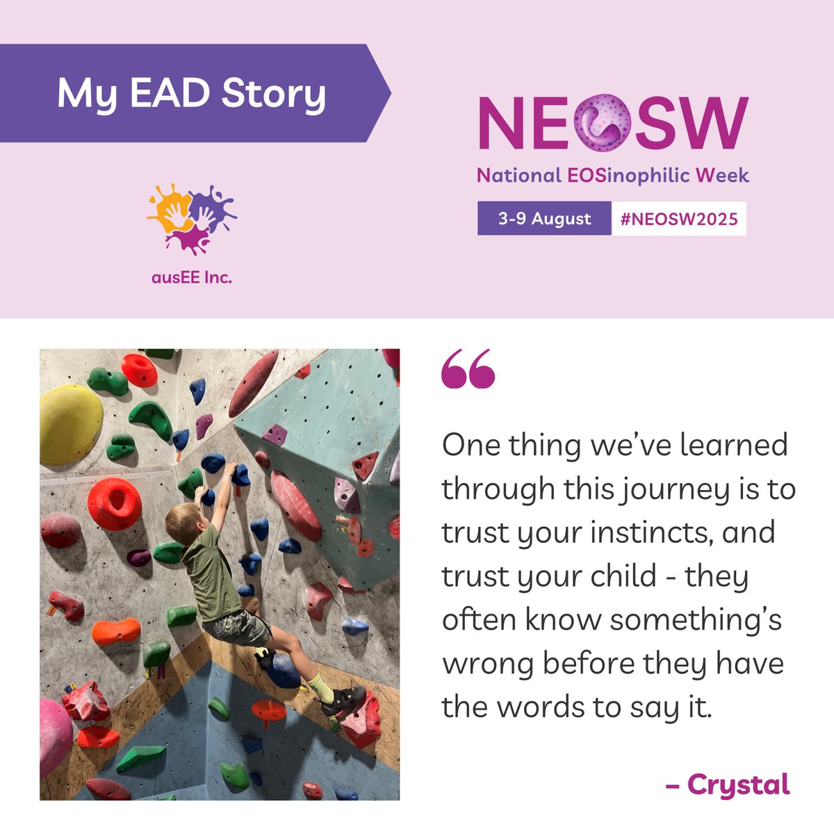ausEEorg's tweet image. Today we share Harry’s #MyEADStory.
“When Harry was just a few days old he was unsettled, in visible discomfort, and breastfeeding was a constant struggle... 
You can read Harry’s EoE Story on our #EOSaware website: eosaware.com/myeadstories
#NEOSW2025