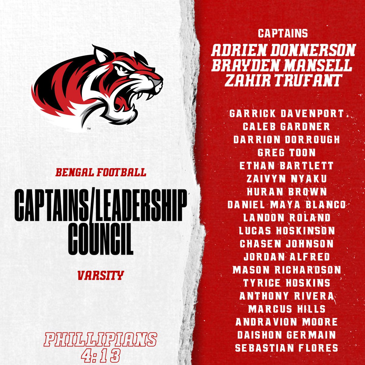 Blessed to be on the LEADERSHIP COUNCIL and to be recognized as a leader in this program! I look forward to this season and can’t wait to see what we’re gonna do!!! <a href="/BengalLifestyle/">Braswell Bengal Football</a> <a href="/WardlawCoach/">Coach Law 🏈</a> <a href="/KentLaster/">Kent Laster</a>